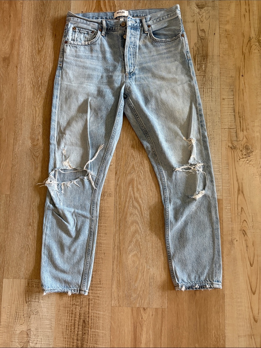 Agolde Light Blue Distressed Cropped Jeans Size 28